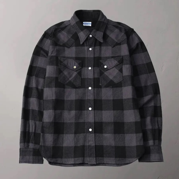 Flat Head Block Check Western Flannel Shirt - Grey/Black - Picture 1 of 2